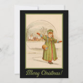 ヴィンテージクリスマスランドスケープベビーガールグリーンドレス シーズンカード
