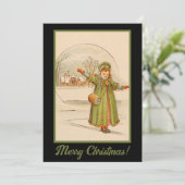 ヴィンテージクリスマスランドスケープベビーガールグリーンドレス シーズンカード