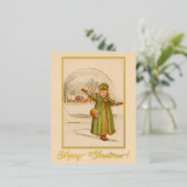 ヴィンテージクリスマスランドスケープベビーガールグリーンドレス 箔シーズンポストカード (立ち正面)