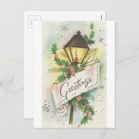 ヴィンテージクリスマスランプポスト シーズンポストカード (正面/裏面)