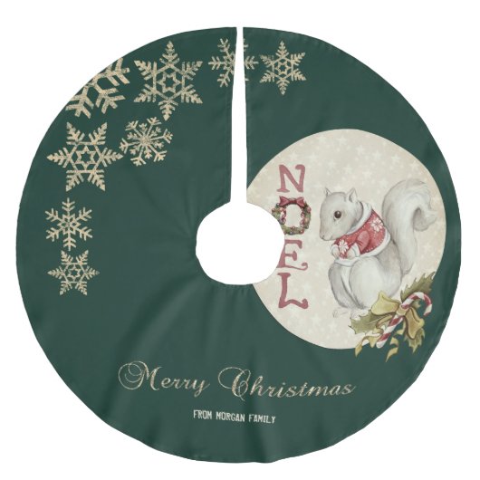 ヴィンテージクリスマスリス、雪片 ブラッシュドポリエステルツリースカート (正面)