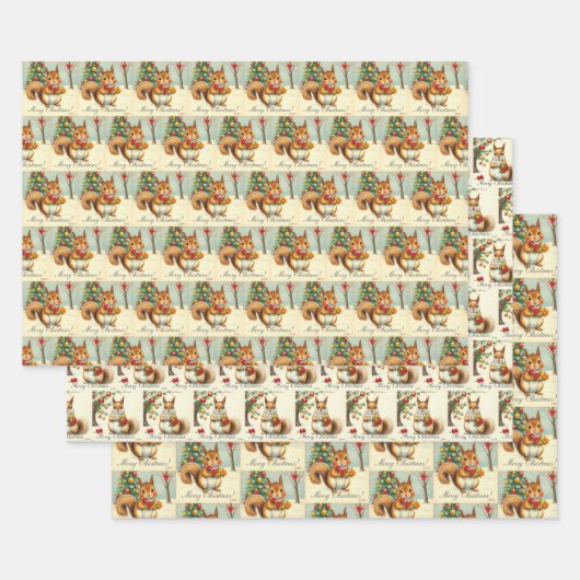 ヴィンテージクリスマスリスGiftwrapバラエティーパック ラッピングペーパーシート (セット)