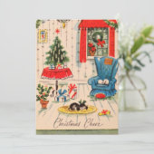 ヴィンテージクリスマスリビングルームシーンホリデーカード シーズンカード (スタンド正面)