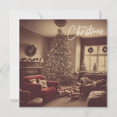 ヴィンテージクリスマスリビングルームツリーとギフト シーズンカード (正面)