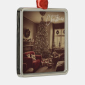 ヴィンテージクリスマスリビングルームツリーとギフト メタルオーナメント (右)