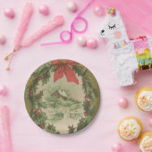 ヴィンテージクリスマスリースとウィンターキャビン ペーパープレート (パーティー)