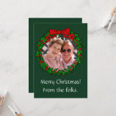 ヴィンテージクリスマスリースのフレームと写真 カード (正面/裏面インサイチュ)