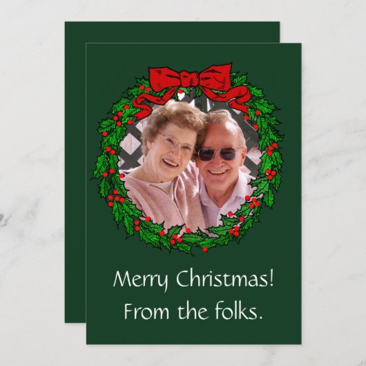 ヴィンテージクリスマスリースのフレームと写真 カード (正面/裏面)