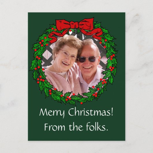ヴィンテージクリスマスリースのフレームと写真 ポストカード (正面)