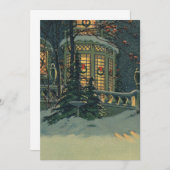 ヴィンテージクリスマスリースの窓の招待状 招待状 (正面/裏面)