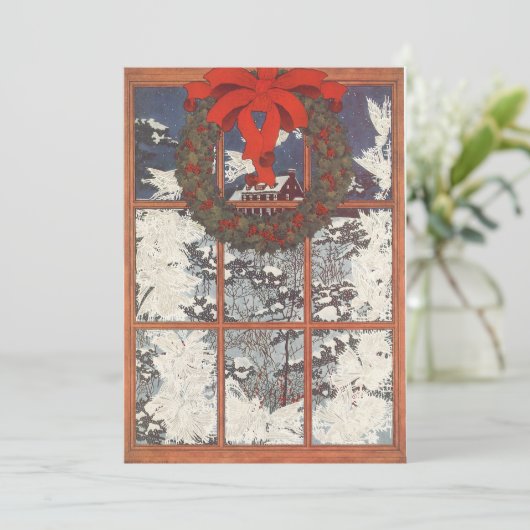 ヴィンテージクリスマスリースインウィンドウ招待状 招待状 (スタンド正面)