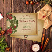 ヴィンテージクリスマスリースオンパーチメントパーティー 招待状