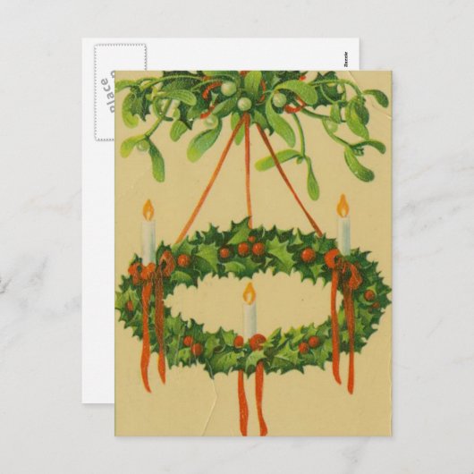 ヴィンテージクリスマスリースシャンデリア シーズンポストカード (正面/裏面)