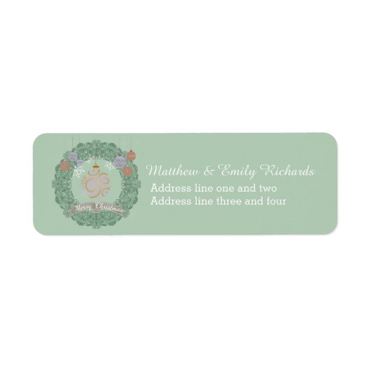 ヴィンテージクリスマスリースパーソナライズされたグリーン ラベル (正面)