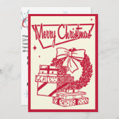 ヴィンテージクリスマスリースパーティの招待状 招待状 (正面/裏面)