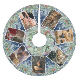 ヴィンテージクリスマスリースファミリーフォトコラージュ ブラッシュドポリエステルツリースカート