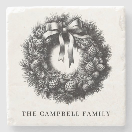 ヴィンテージクリスマスリースファミリー名 ストーンコースター (正面)