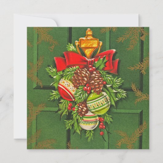 ヴィンテージクリスマスリースフラットクリスマスカード シーズンカード (正面)