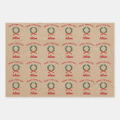 ヴィンテージクリスマスリースホリデー名前をカスタムするクラフト ラッピングペーパーシート (正面)