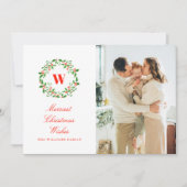 ヴィンテージクリスマスリースモノグラムポートレート写真 シーズンカード (正面)