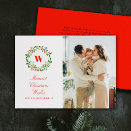 ヴィンテージクリスマスリースモノグラムポートレート写真 シーズンカード