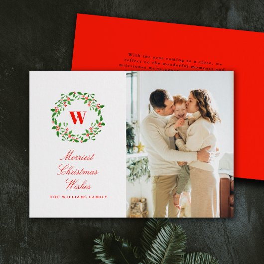 ヴィンテージクリスマスリースモノグラムポートレート写真 シーズンカード