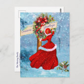 ヴィンテージクリスマスリースレッドグリッターガールスノー ポストカード (正面/裏面)