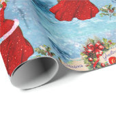 ヴィンテージクリスマスリースレッドグリッターガールスノー ラッピングペーパー (ロールコーナー)