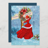 ヴィンテージクリスマスリースレッドグリッターガールホリデー (正面/裏面)