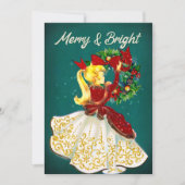 ヴィンテージクリスマスリースレッド金ゴールドグリッター女の子 シーズンカード (正面)