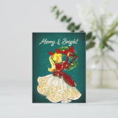 ヴィンテージクリスマスリースレッド金ゴールドグリッター女の子 ポストカード (スタンド正面)