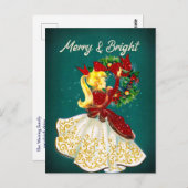 ヴィンテージクリスマスリースレッド金ゴールドグリッター女の子 ポストカード (正面/裏面)