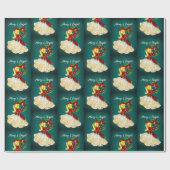 ヴィンテージクリスマスリースレッド金ゴールドグリッター女の子 ラッピングペーパー (フラット)