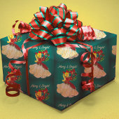 ヴィンテージクリスマスリースレッド金ゴールドグリッター女の子 ラッピングペーパー