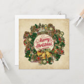 ヴィンテージクリスマスリース（メリークリスマス） カード (正面/裏面インサイチュ)