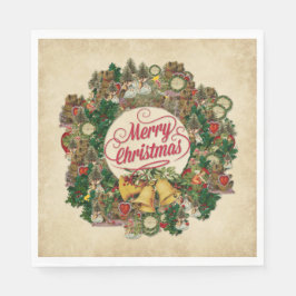 ヴィンテージクリスマスリース(メリークリスマス) スタンダードランチョンナプキン