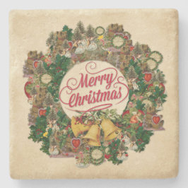 ヴィンテージクリスマスリース(メリークリスマス) ストーンコースター