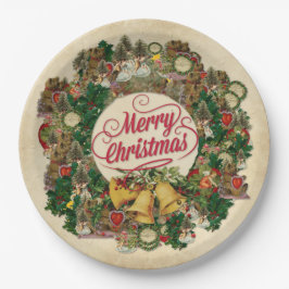 ヴィンテージクリスマスリース(メリークリスマス) ペーパープレート