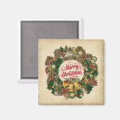 ヴィンテージクリスマスリース（メリークリスマス） マグネット (正面/裏面)