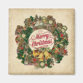 ヴィンテージクリスマスリース(メリークリスマス) マグネット