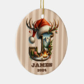 ヴィンテージクリスマスレターJ素朴ウィンターキャンプ セラミックオーナメント (右)