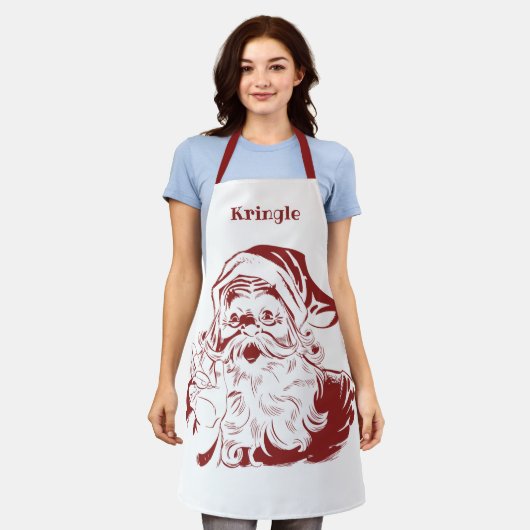 ヴィンテージクリスマスレッドすてきレトロサンタクロース エプロン (着用した状態)