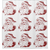 ヴィンテージクリスマスレッドすてきレトロサンタクロース シャワーカーテン (正面)