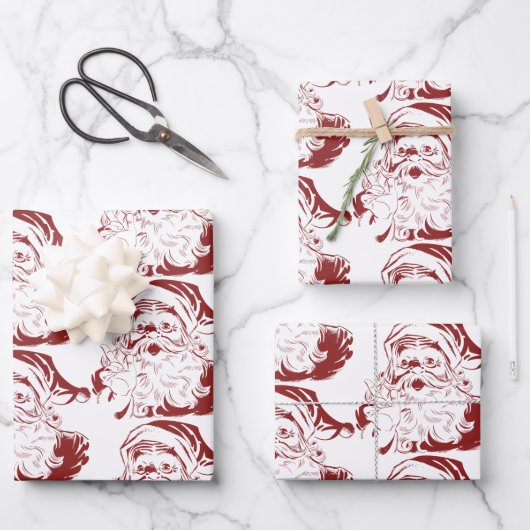 ヴィンテージクリスマスレッドすてきレトロサンタクロース ラッピングペーパーシート (正面)