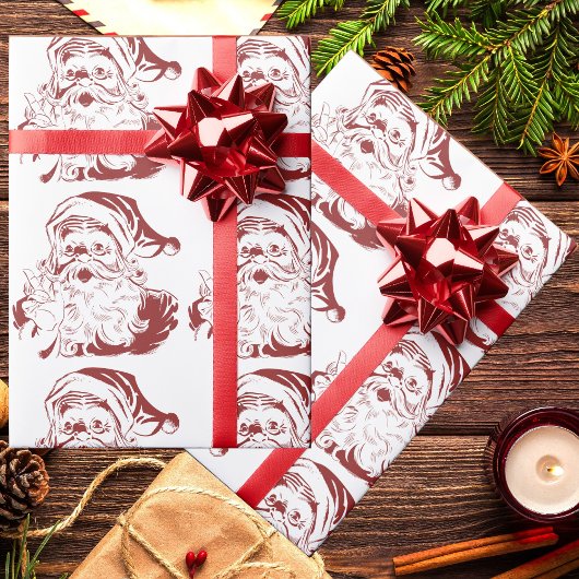 ヴィンテージクリスマスレッドすてきレトロサンタクロース ラッピングペーパー