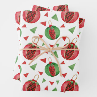 ヴィンテージクリスマスレッドとグリーンオーナメント ラッピングペーパーシート