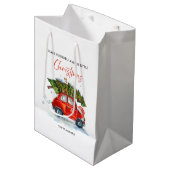 ヴィンテージクリスマスレッドカー&ツリー ミディアムペーパーバッグ (正面アングル)