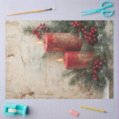 ヴィンテージクリスマスレッドキャンドルのホリーベリー 薄葉紙 (クラフト)