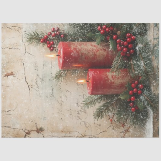 ヴィンテージクリスマスレッドキャンドルのホリーベリー 薄葉紙 (正面)