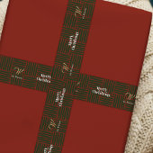 ヴィンテージクリスマスレッドグリーンプレイドファミリー名 サテンリボン